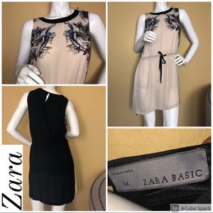 Zara Basic dress cream and black painting design